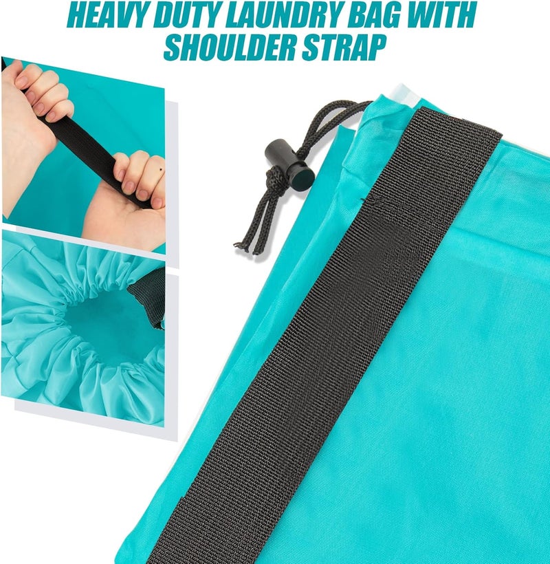 Isink Heavy Duty Laundry Bag with Strap,2 Pack Travel Laundry Bags for Dirty Clothes,24" x 36" Large Laundry Bag for Traveling,Camping,Dorm (Cyan + Gray) - Image 2